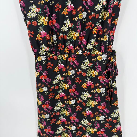 Derek Lam Collective Women’s Size 40 (US 8) Black Floral Midi Dress Belted - Picture 6 of 10